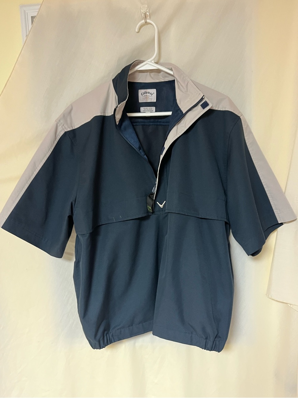 Callaway Golf Sport Brushed Oxford 1/4 Zip Pullover Wind Jacket Menβs M Navy Tan
